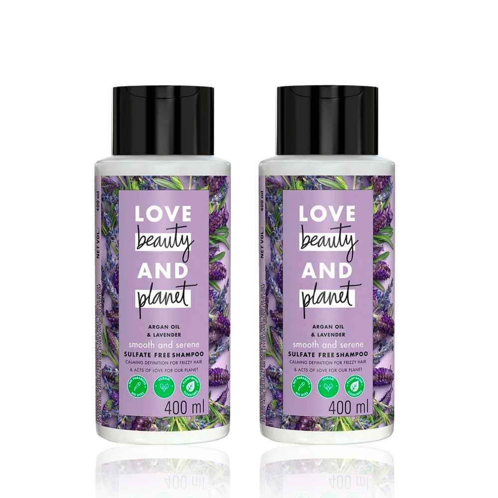 Buy Love Beauty Planet Argan Oil and Lavender Sulfate Free Smooth and Serene Shampoo 400 ml -Pack of 2 - Purplle