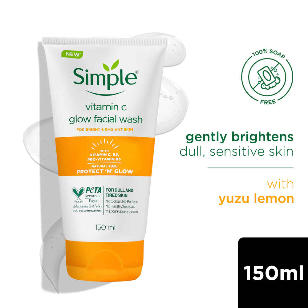 Buy Simple Vitamin C Facial Wash | 100% Soap Free | Gentle Brightening Cleanser with Yuzu Lemon, 150 ml - Purplle