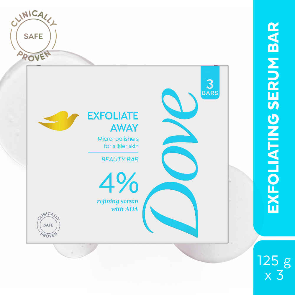 Buy Dove Exfoliate Away Serum Beauty Bar with 4% Refining Serum + AHA, Removes Dead Cells, Provides Smooth Skin, All Skin Types, 125 gm ( Pack of 3 ) - Purplle