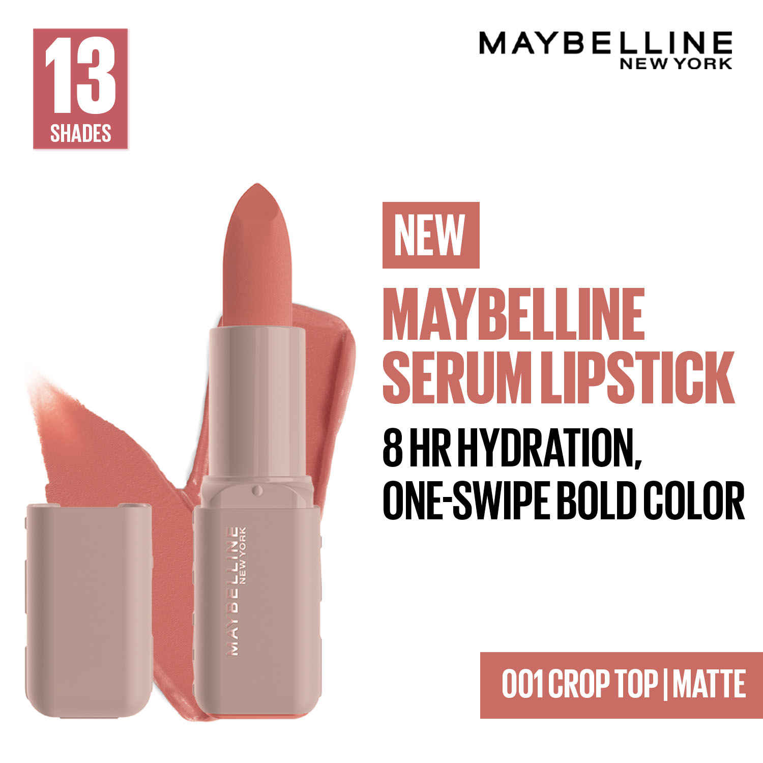 Buy Maybelline New York Serum Lipstick (Matte) 8HR Weightless Hydration, One-Swipe Bold Color, Pink - 001 Crop Top, 4.2 gm - Purplle