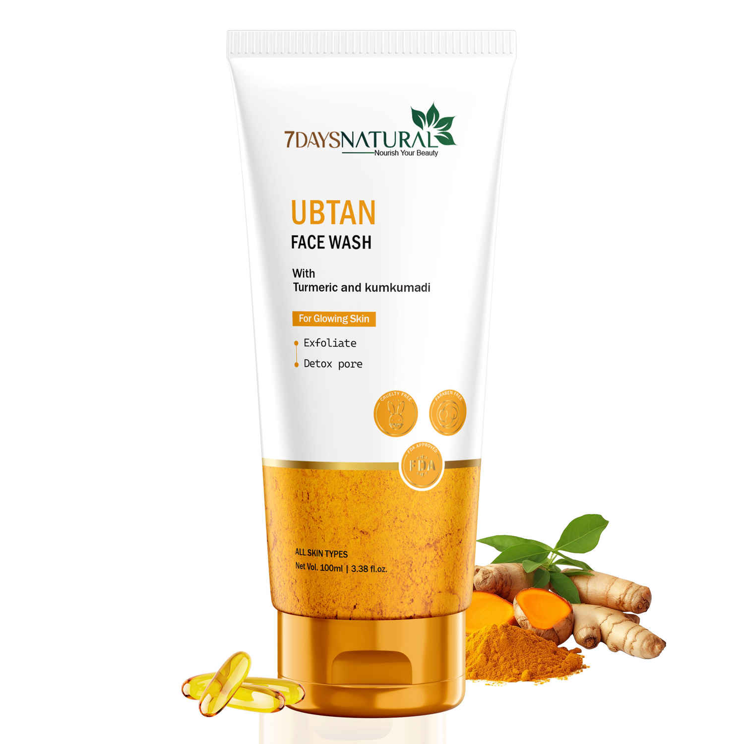 Buy 7 Days Natural Ubtan Face Wash Herbal Radiance – 100 ml - Purplle