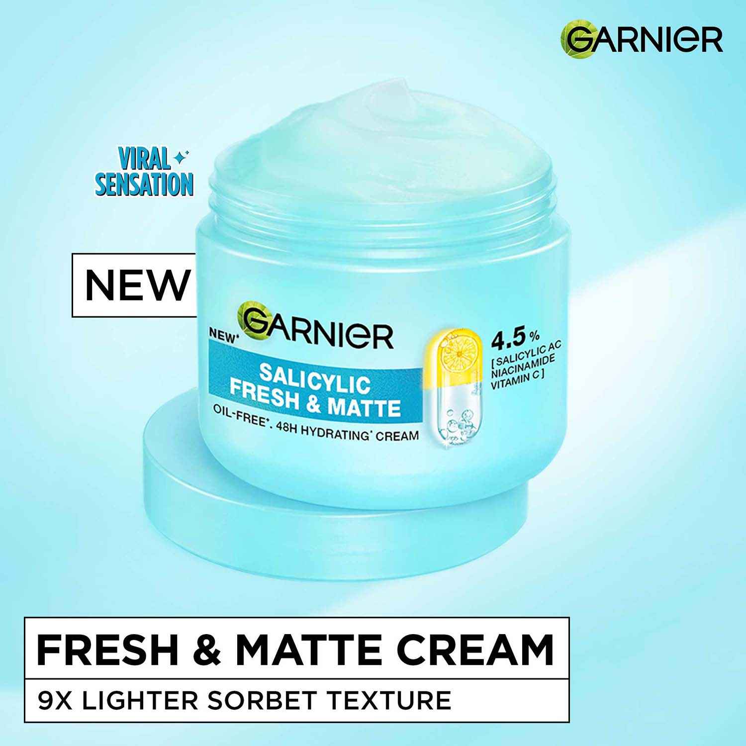 Buy Garnier Fresh & Matte Salicylic Acid Sorbet Moisturizer Cream, 4.5% Salicylic Acid + Niacinamide + Vitamin C, 9x Lighter Sorbet Texture, For Hydration & Oil Control, Suitable for Oily to Normal and Combination Skin, 45 gm - Purplle
