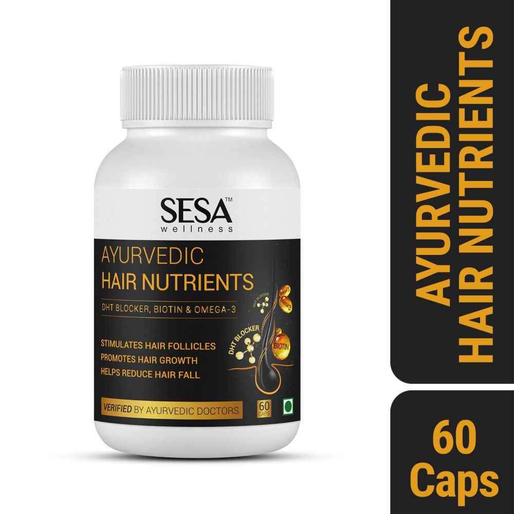 Buy Sesa Ayurvedic Hair Nutrients - Plant based DHT Blocker, Biotin & Omega-3 | Controls Hair Fall & Stimulates Follicles | 60 Veg Capsules 60N - Purplle