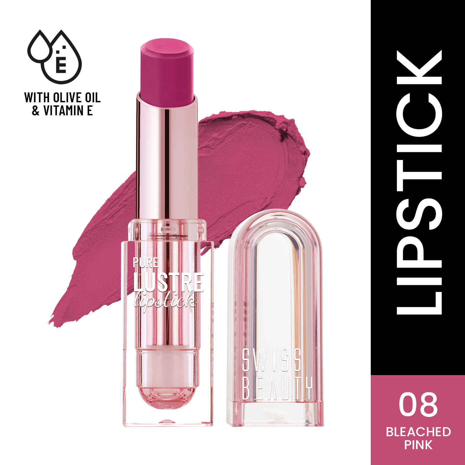 Buy Swiss Beauty Pure Lustre Lipstick | High Shine Finish | Smooth Glide | With Olive Oil & Vitamin E - Bleached Pink (3.8 gm) - Purplle