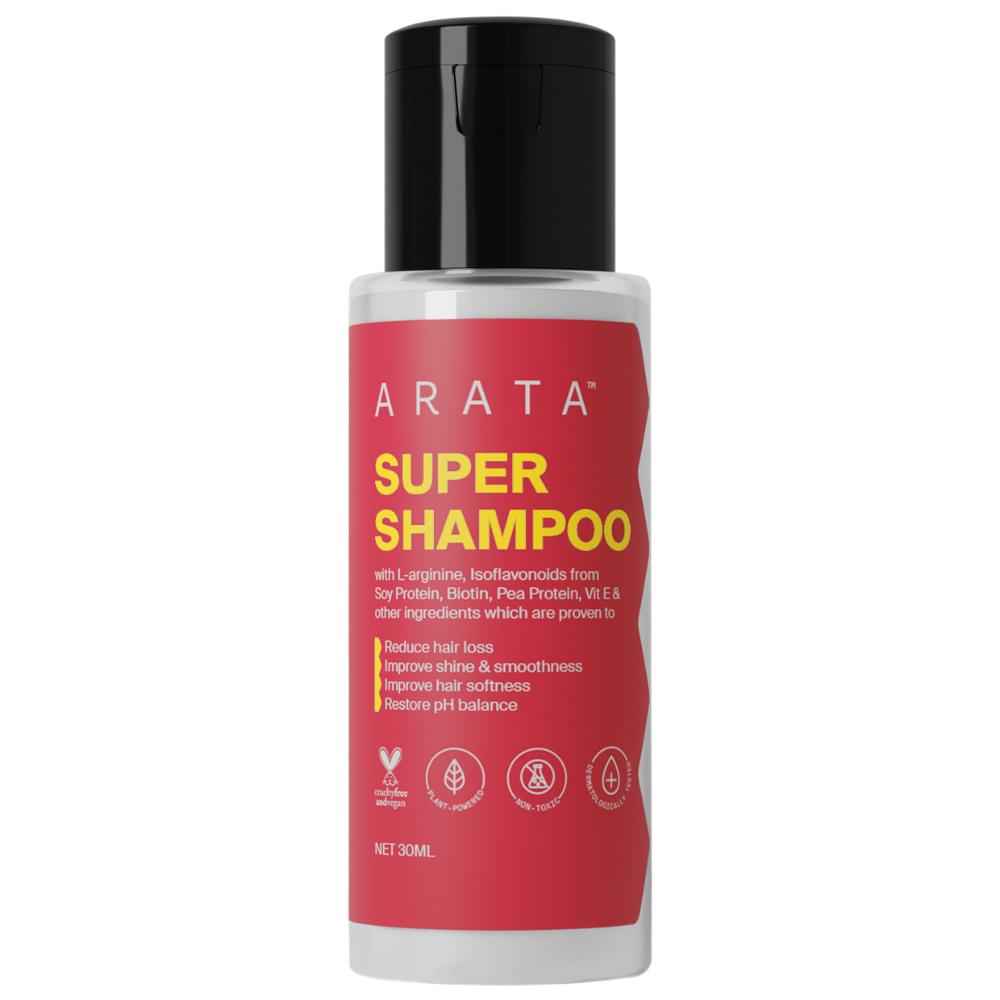 Buy Arata Super Shampoo with Biotin Prevents Hair Loss Reduces Breakage, Restores Damage 30 ml - Purplle