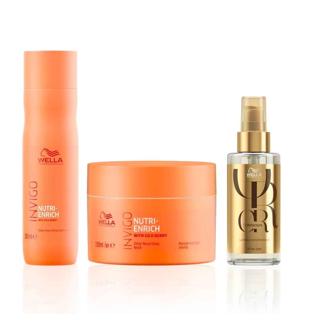 Buy Wella Professionals Invigo Nutri-Enrich & Oil Reflections Smooth & Glow Kit (Shampoo, Mask & Oil Treatment) - (250 ml + 150 ml + 100 ml) Combo of 3 - Purplle