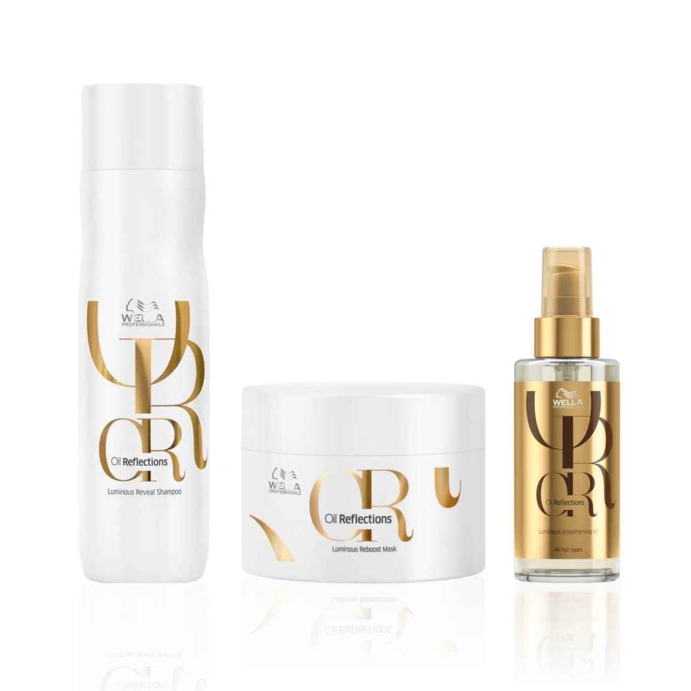 Buy Wella Professionals Oil Reflections Luminous Trio (Shampoo, Reboost Mask & Smoothing Oil) - (250 ml + 150 ml + 100 ml) Combo of 3 - Purplle