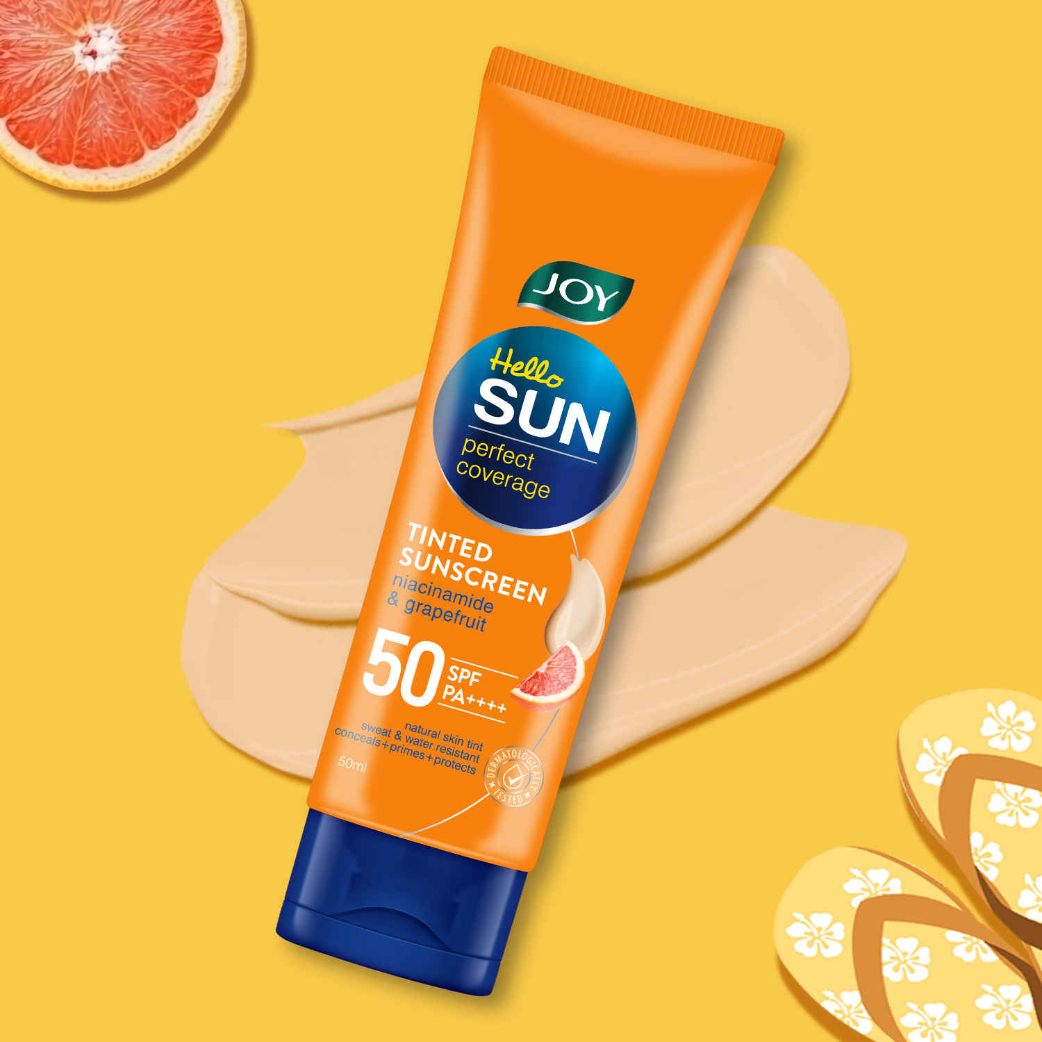 Buy Joy Hello Sun Tinted Sunscreen SPF 50 PA +++ (50 ml) | Mattifying + Natural Tone | Protects Against UVA/UVB | Evens Skin Tone | Lightweight, Water & Sweat Resistant | For All Skin Types - Purplle