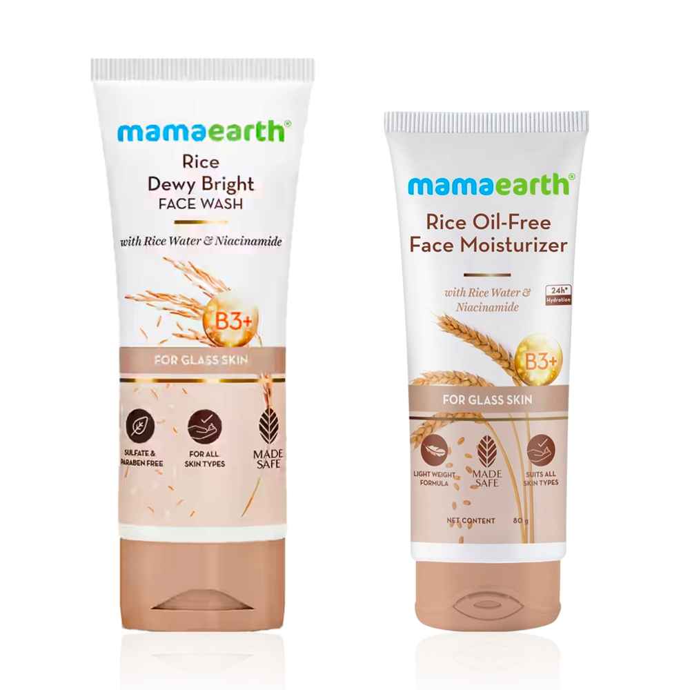 Buy Mamaearth Rice Glass Skin Care Combo (Mamaearth Rice Face Wash 100 ml + Mamaearth Rice Oil-Free Face Moisturizer 50 gm)- Combo of 3 - Purplle