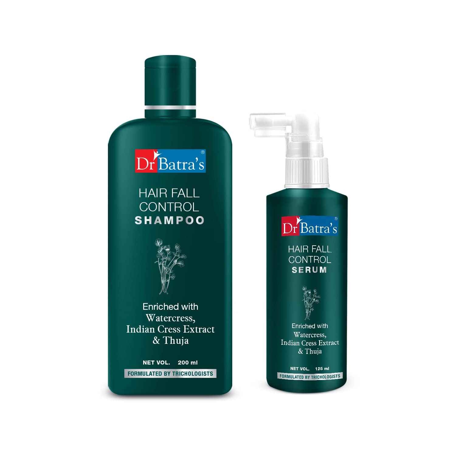 Buy Dr Batra`s Hair Fall Control Shampoo 200ml and Hair Fall Control Serum 125 ml (Pack of 2 Men and Women) - Purplle