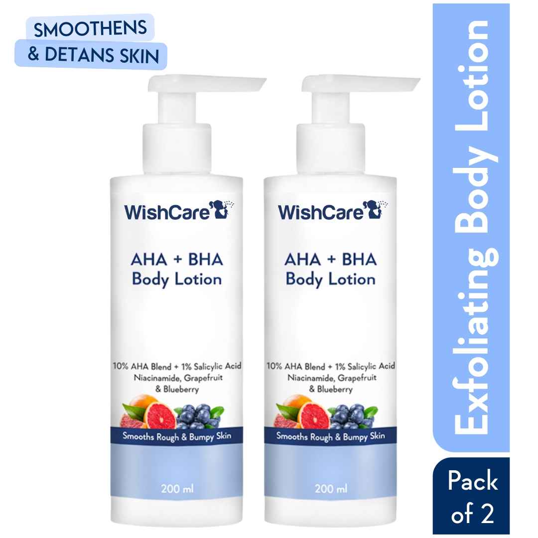 Buy WishCare 10% AHA + 1% BHA Exfoliating Body Lotion Duo with Niacinamide for DeTan|Repairs Bumpy Skin Pack of 2 - Purplle