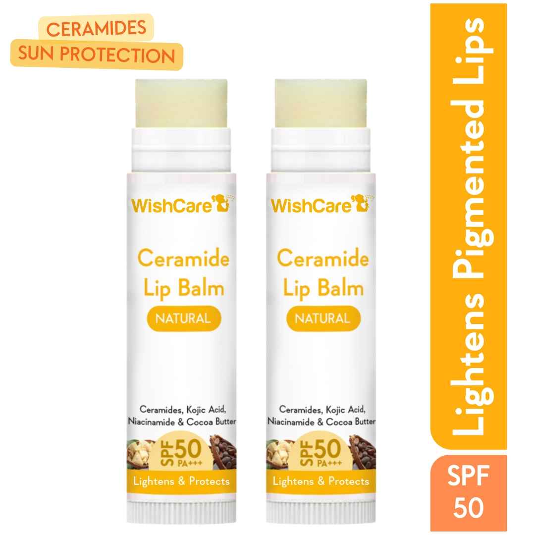 Buy WishCare Ceramide Lip Balm Duo With SPF 50 PA+++ Kojic Acid & Niacinamide For Lip Lightening Natural Pack of 2 - Purplle