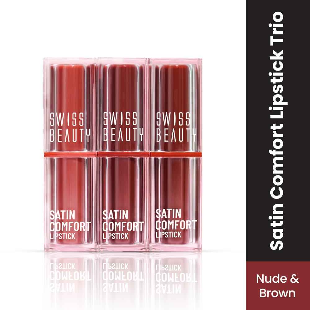 Buy Swiss Beauty Satin Comfort Lipstick Trio 3-in-1| Ultra-Hydrating | Nude & Brown 9 gm - Purplle
