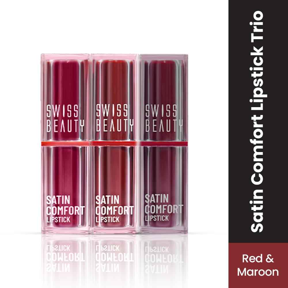 Buy Swiss Beauty Satin Comfort Lipstick Trio 3-in-1| Ultra-Hydrating | Red & Maroon 9 gm - Purplle