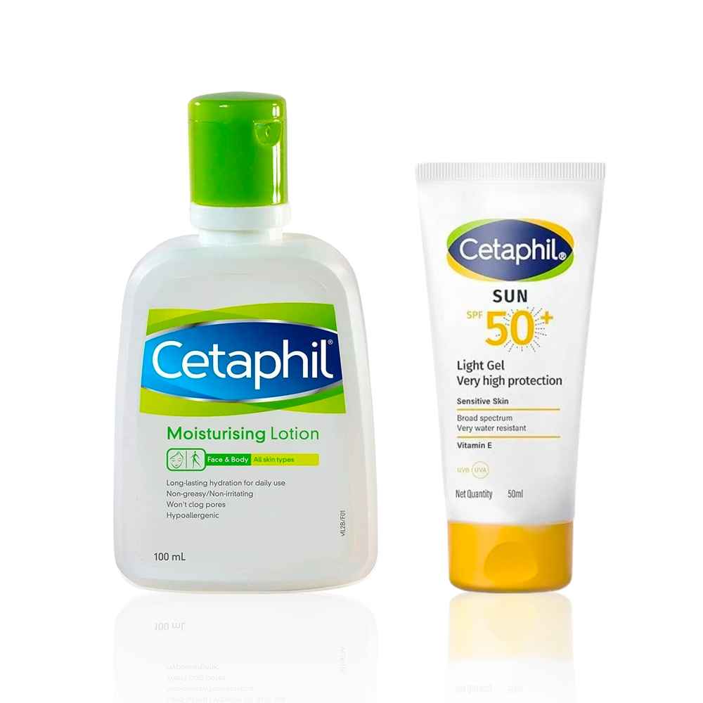 Buy Cetaphil Daily Shield & Hydration Duo | Essential Protection Combo with Sun SPF 50 Gel & Moisturising Lotion | Provides High UV Protection, Lightweight Hydration,For All Skin Types including Sensitive | (50 ml) + (118 ml) Combo of 2 - Purplle