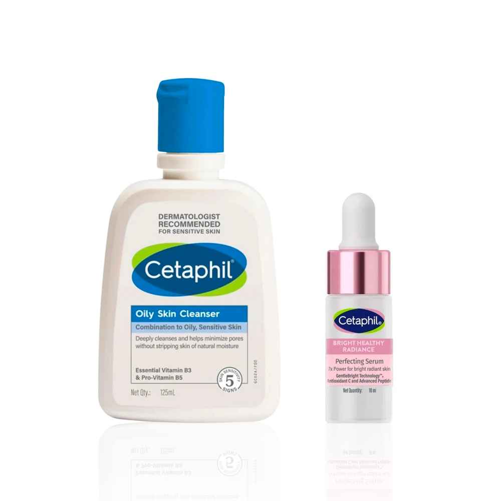 Buy Cetaphil Oil Control & Radiance Boosting Duo | Advanced Glow Combo with Oily Skin Cleanser & Brightening Healthy Radiance Perfecting Serum | For Oily, Combination & Sensitive Skin | (118 ml) + (10 ml) Combo of 2 - Purplle