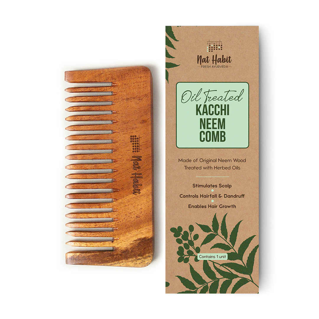 Buy Nat Habit Oil Treated Kacchi Neem Handmade Wooden Comb - Wide Tooth for Post Shampoo Detangling - Pack of 1 - Purplle