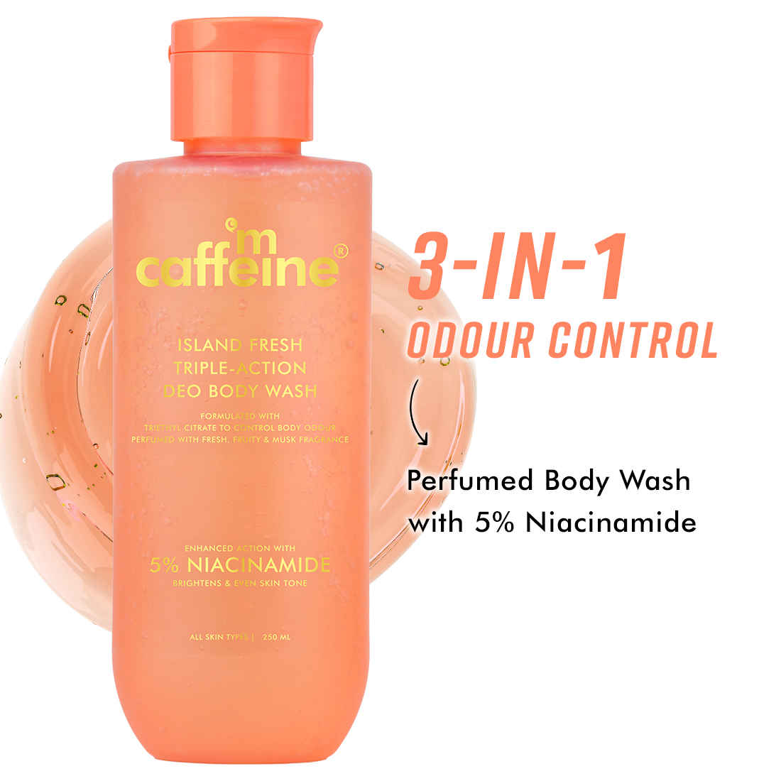 Buy mCaffeine Island Fresh 3-in-1 Body Wash, Odour Control, Long Lasting Musky Perfume, Brightens, Even-tone Skin (250 ml) - Purplle