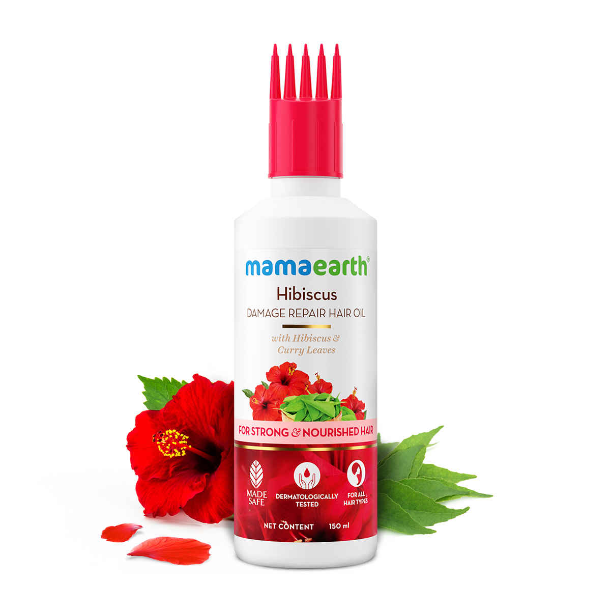 Buy Mamaearth Hibiscus Damage Repair Hair Oil with Hibiscus & Curry Leaves for Strong & Nourished Hair - 150 ml | Repairs Rough, Dry & Damaged Hair | Makes Hair Smooth & Frizz Free | Suitable For All Hair Types - Purplle