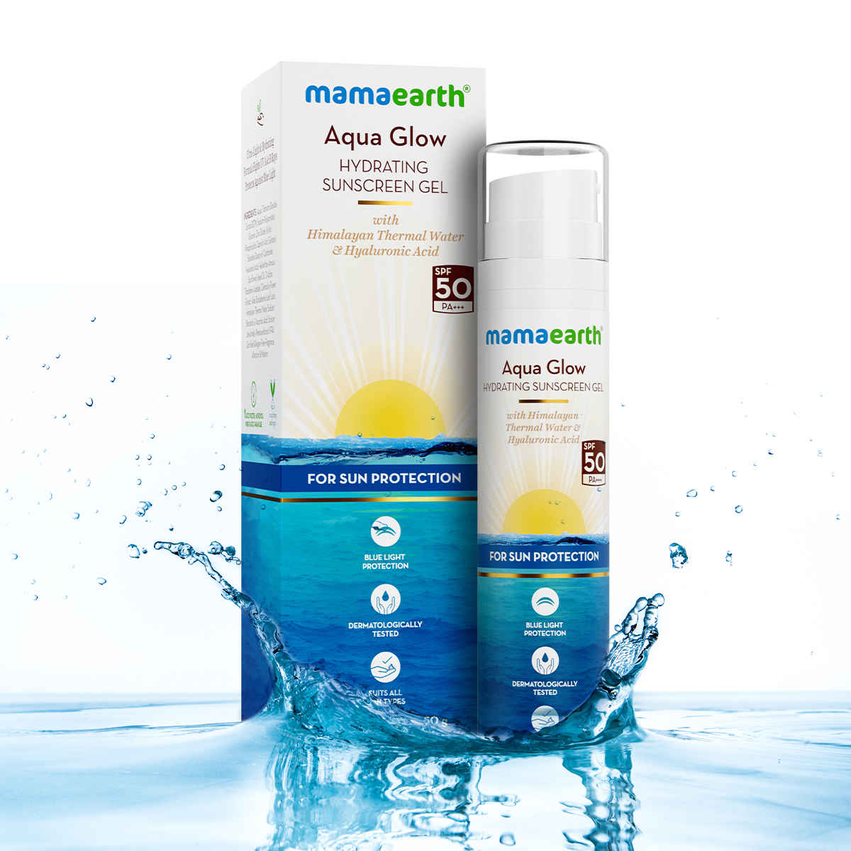 Buy Mamaearth Aqua Glow Hydrating Sunscreen Gel with Himalayan Thermal Water & Hyaluronic Acid SPF 50 PA+++ (50 gm) - Purplle