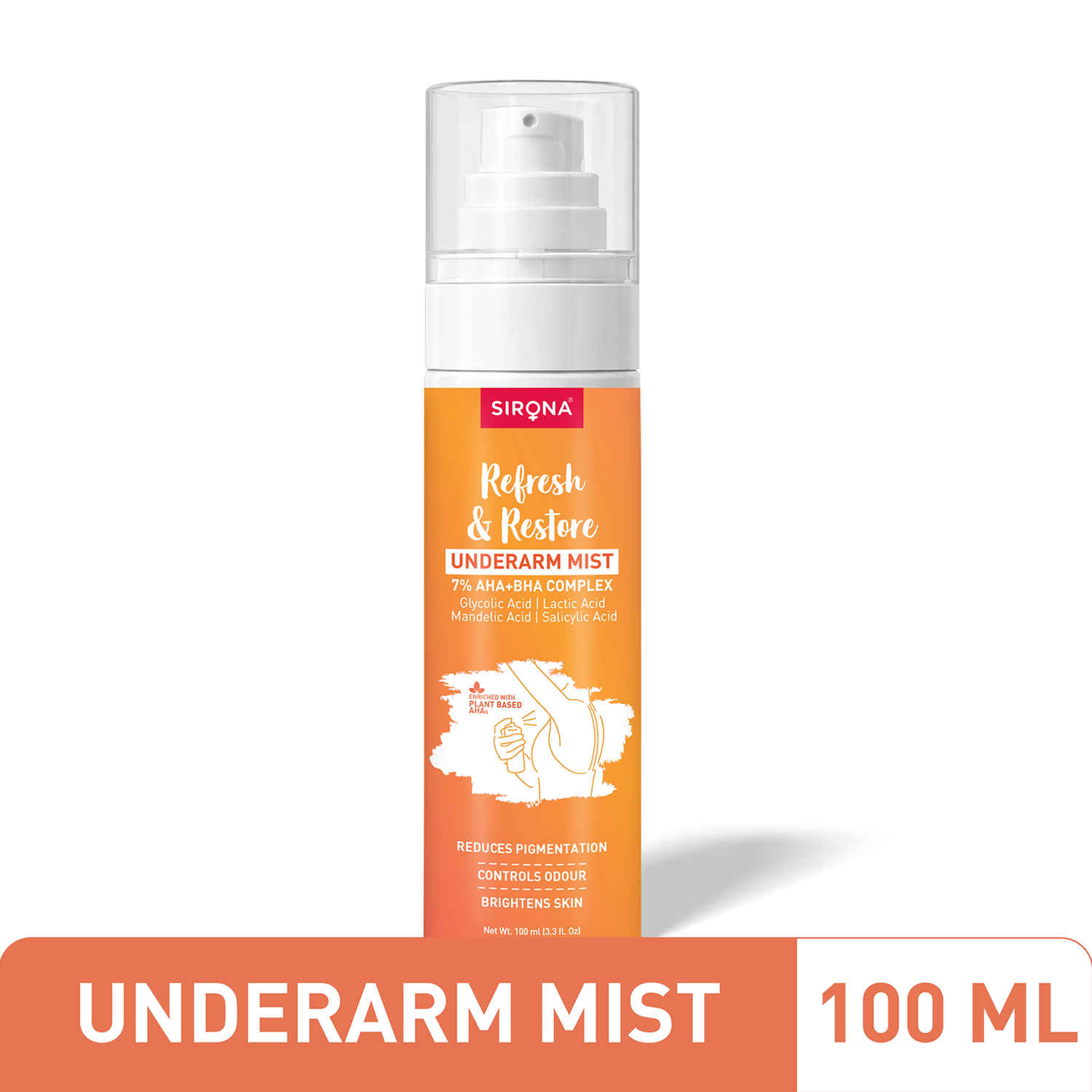 Buy Sirona Depigmentation Underarm Mist | 7% AHA + BHA | Brightens Underarms | Long Odour Control | Alcohol & Aluminium Free | Dermatologically Tested | 100 ml - Purplle