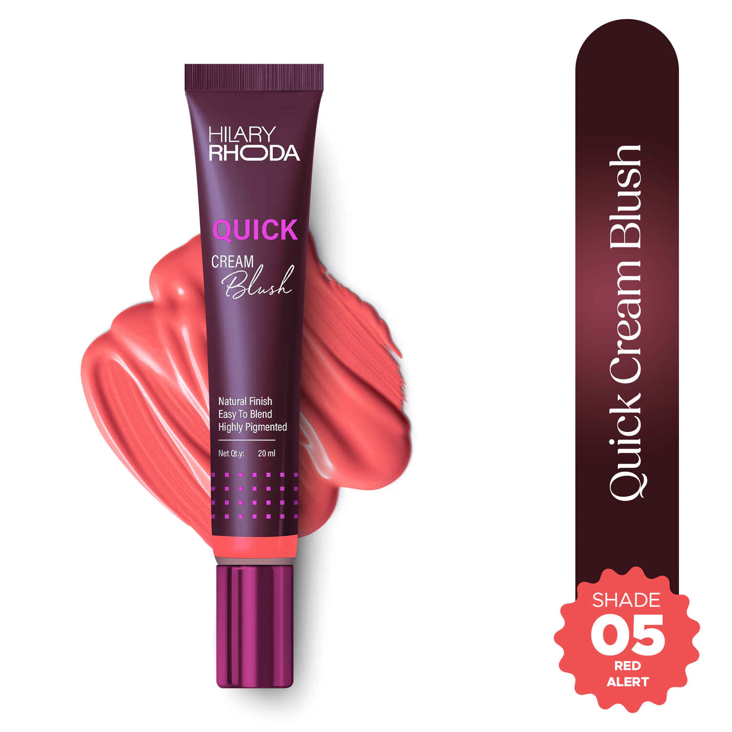 Buy Hilary Rhoda Quick Cream Blush | Highly Pigmented & Dewy Finish | Long-Lasting | Buildable Coverage | Weightless & Easy to Apply | Cream Blush | 20 ml (Red Alert - Shade 05) - Purplle