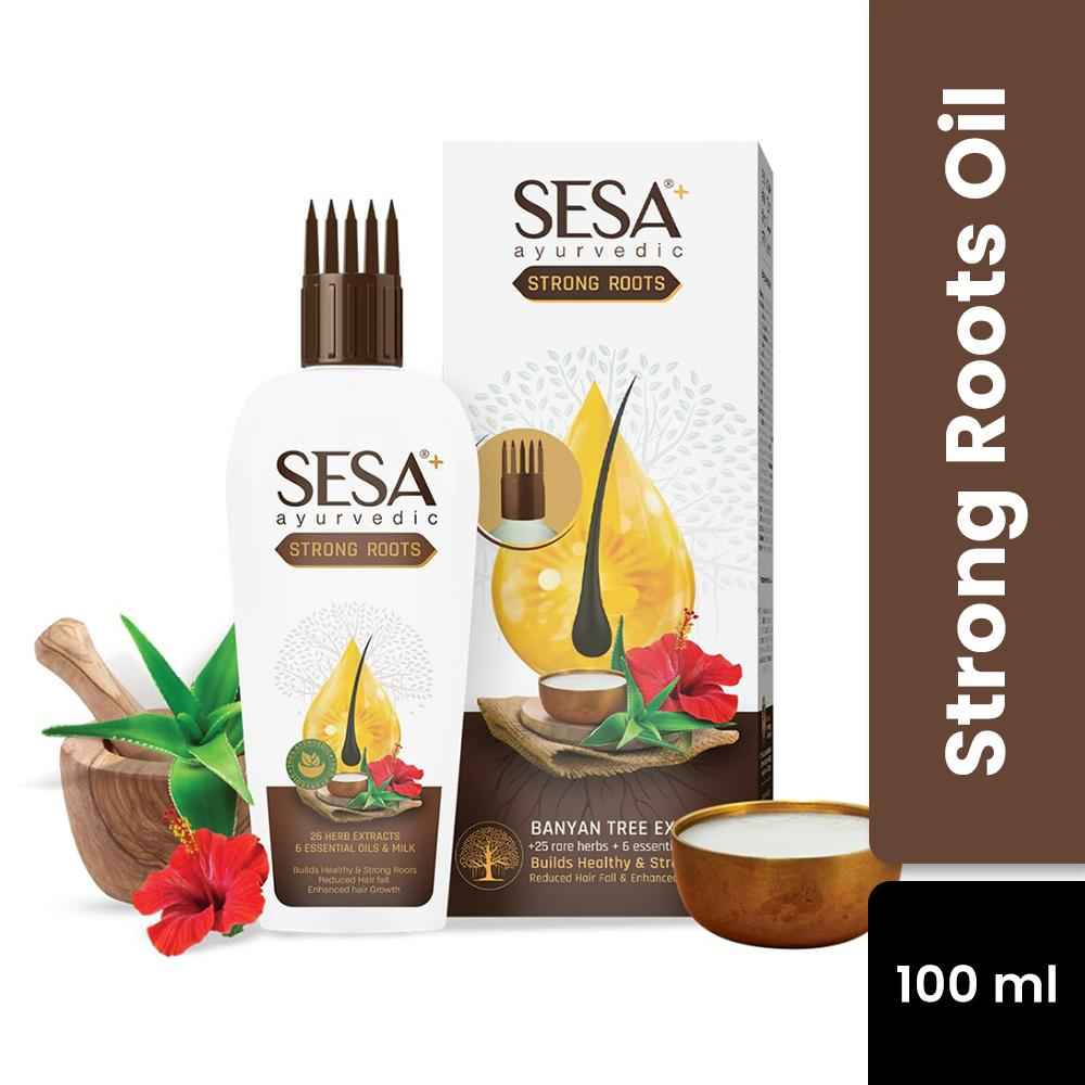 Buy Sesa+ Ayurvedic Strong Roots Hair Oil, 26 Herbs + 6 Oils + Milk, reduces Hair Fall, supports Hair Growth, NO Mineral Oil (110 ml) - Purplle