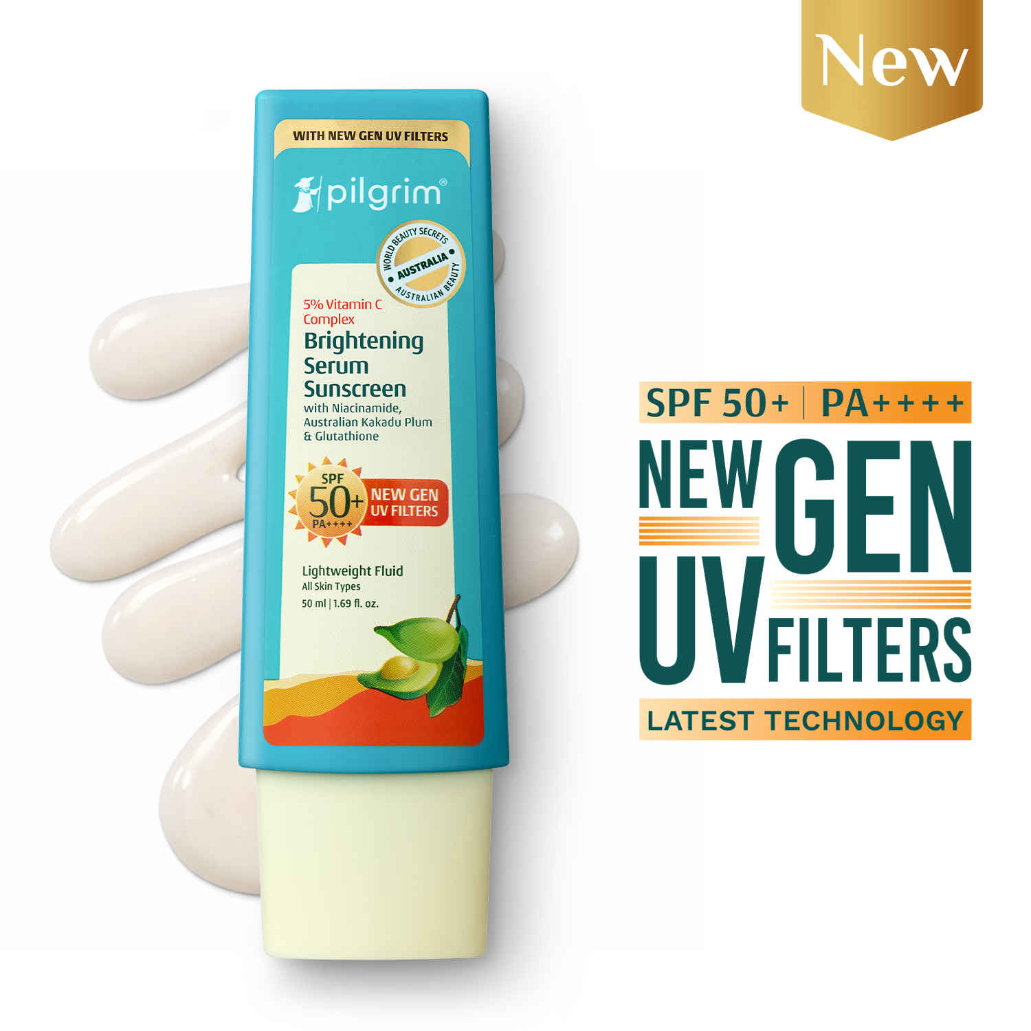 Buy Pilgrim 5% Vitamin C Complex Brightening Serum Sunscreen SPF 50+PA++++ In-Vivo tested Non sticky 50 ml - Purplle