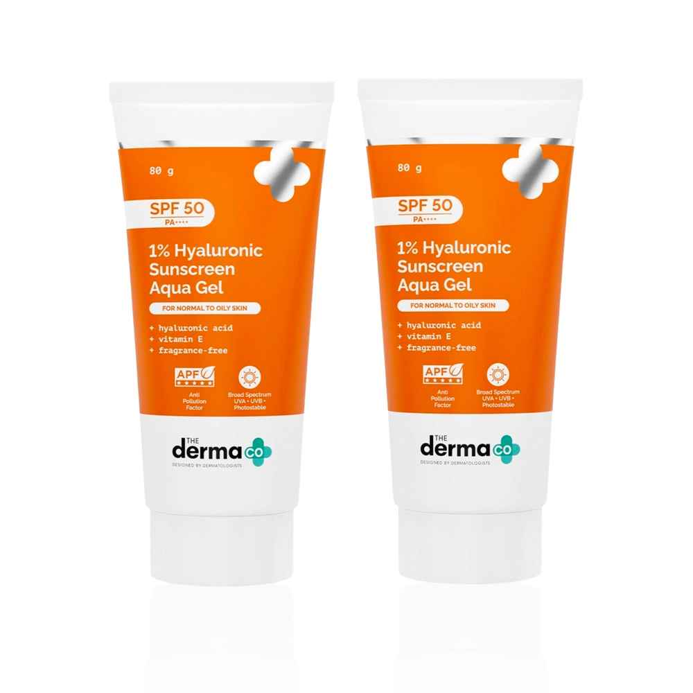 Buy The Derma Co. 1% Hyaluronic Sunscreen Aqua Gel with SPF 50 & PA++++ for Broad Spectrum & Blue Light Protection - 80 gm (Pack of 2) - Purplle