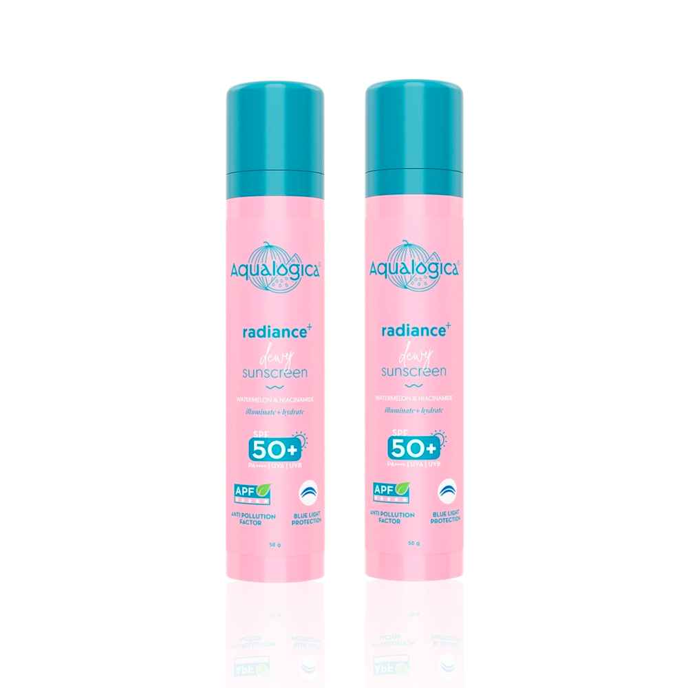 Buy Aqualogica Radiance+ Dewy Lightweight Sunscreen Gel SPF 50+ PA+++ for Oily & Acne-Prone Skin 50 gm (Pack of 2) - Purplle