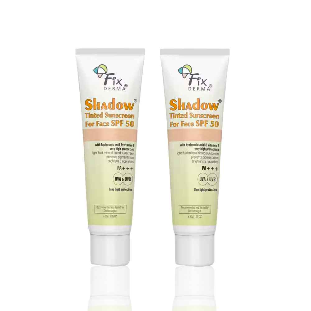 Buy Fixderma Shadow Tinted Shield Combo | SPF 50 PA+++ Sunscreen with Vitamin E | Broad Spectrum UVA & UVB Protection | Suitable For All Skin Types | For Women & Men | (30 gm + 30 gm) Pack of 2 - Purplle