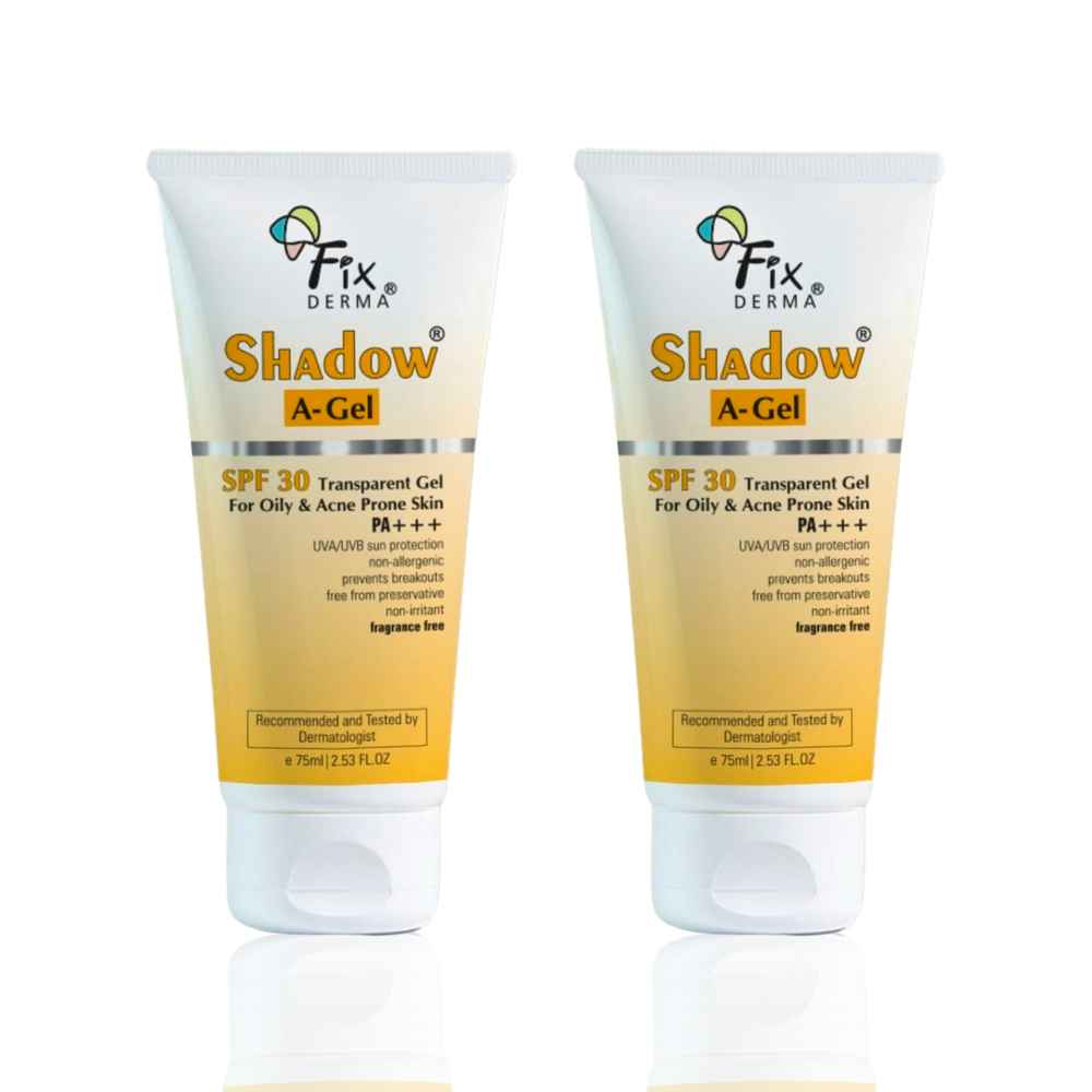 Buy Fixderma Shadow Acne Defense Sunscreen Combo | A-Gel SPF 30 Moisturizer for Acne Prone Skin | Broad Spectrum UVA & UVB Protection | Transparent Gel Formula | For Body & Face | Unisex | (75 ml + 75 ml) Pack of 2 - Purplle