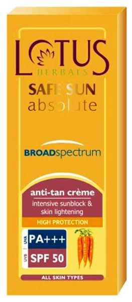 Buy Lotus Herbals Safe Sun Absolute Anti-Tan Cream PA+++ SPF-50 (50 g) - Purplle