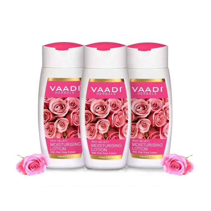 Buy Vaadi Herbals Moisturising Lotion With Pink Rose Extract Value Pack Of 3 (110 ml x 3) - Purplle