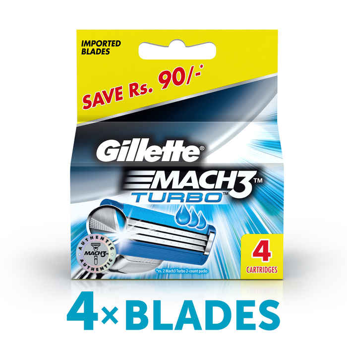 Buy Gillette Mach 3 Turbo Manual Shaving Razor Blades (Cartridge) 4s pack - Purplle