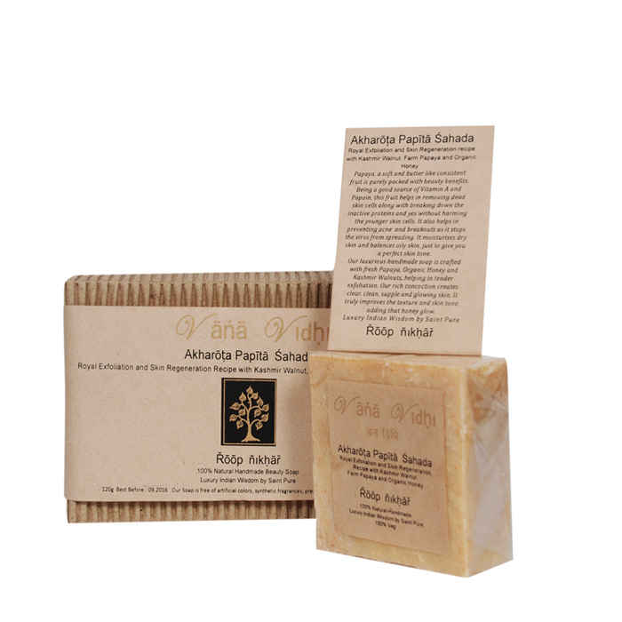 Buy Vana Vidhi Akharota Papita Sahada Roop Nivarini Kashmir Walnut, Farm Papaya and Organic Honey Skin Renewal Beaute Soap (120 g) - Purplle