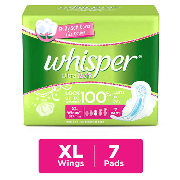 Buy Whisper Ultra Soft Sanitary Pads Extra Large Wings 7 pc pack - Purplle