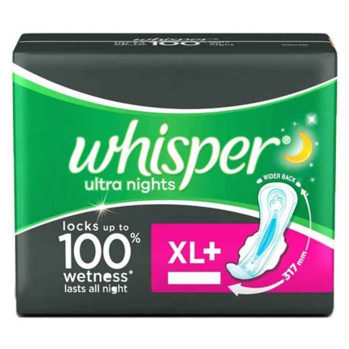 Buy Whisper Ultra nights 15 Extra Large Sanitary Pads XL+ - Purplle