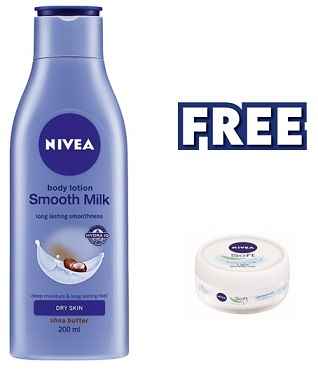 Buy Nivea Smooth Milk Body Lotion (200 ml) + Free Soft Creme (25 ml) - Purplle