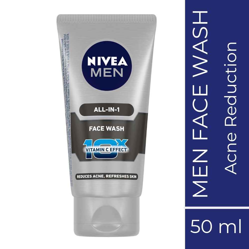 Buy NIVEA MEN Face Wash, All In One, 10x Vitamin C, 50ml - Purplle