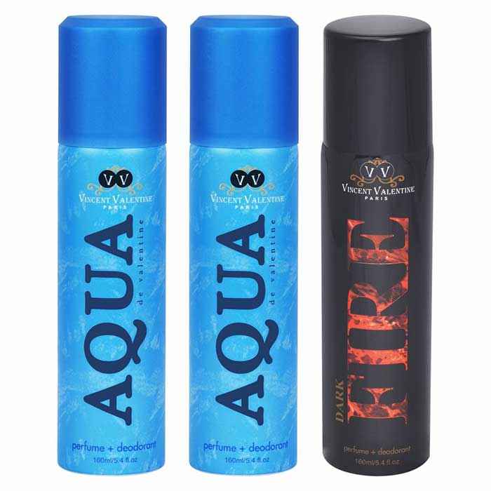 Buy Vincent Valentine Set of 2 Aqua de Valentine & 1 Dark Fire Deodorants (160 ml each) - Purplle