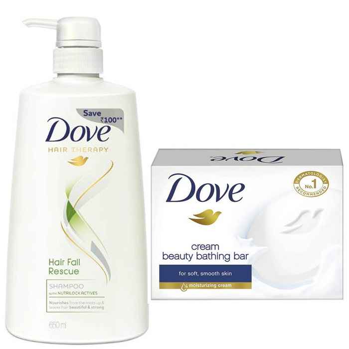 Buy Dove Hair Therapy Hair Fall Rescue Shampoo (650 ml) + Free Dove Cream Beauty Bar (100 X 3 g) - Purplle