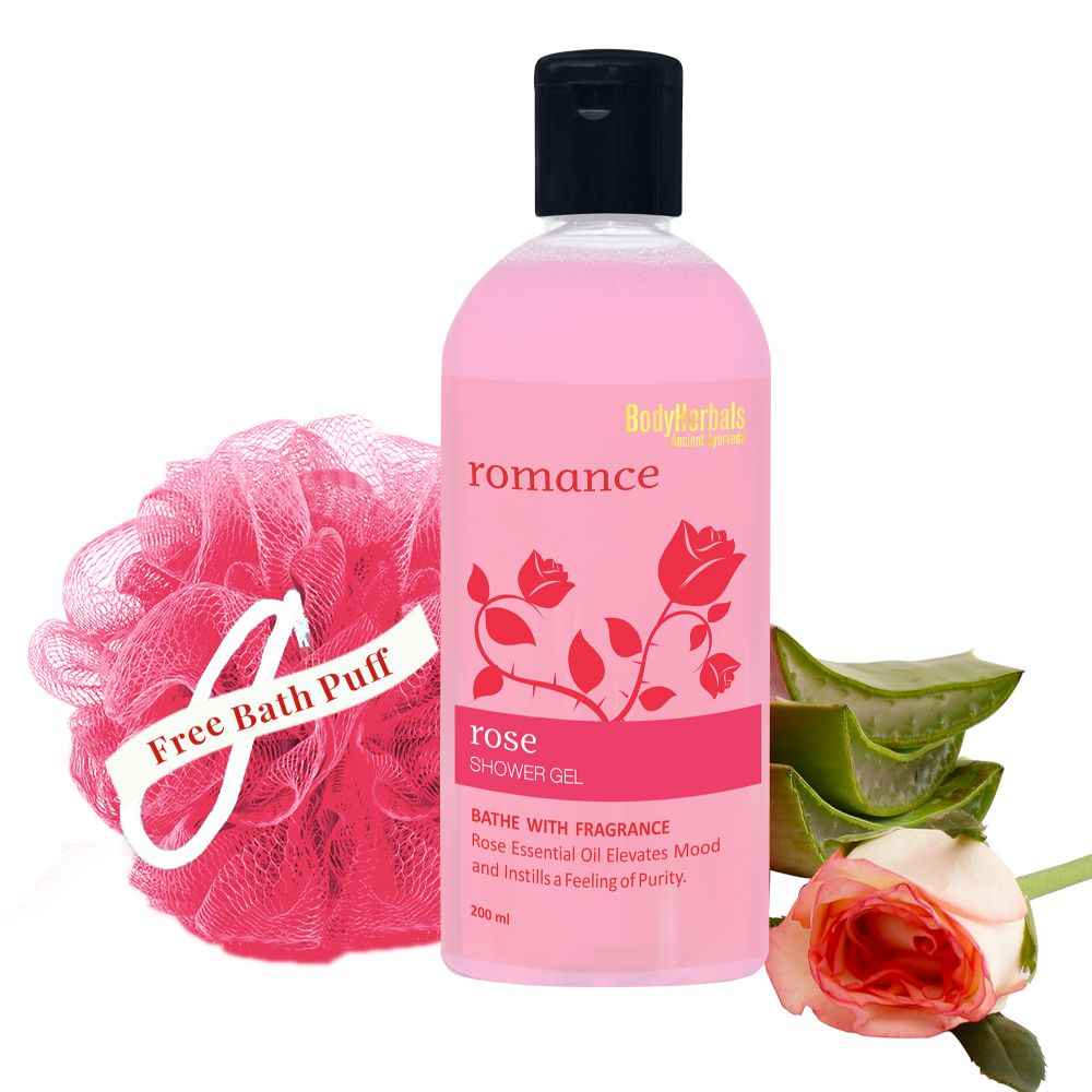 Buy BodyHerbals Ancient Ayurveda Romance Rose Shower Gel (200 ml) + Free Body Herbals Ancient Aurveda Bath Puff - Purplle