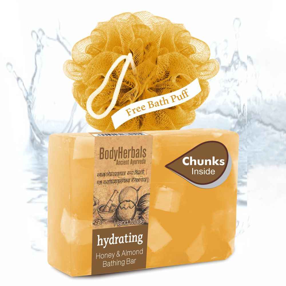 Buy BodyHerbals Ancient Ayurveda Hydrating Honey and Almond Bathing Bar (100 g) + FREE BodyHerbals Ancient Ayurveda Bath Puff - Purplle