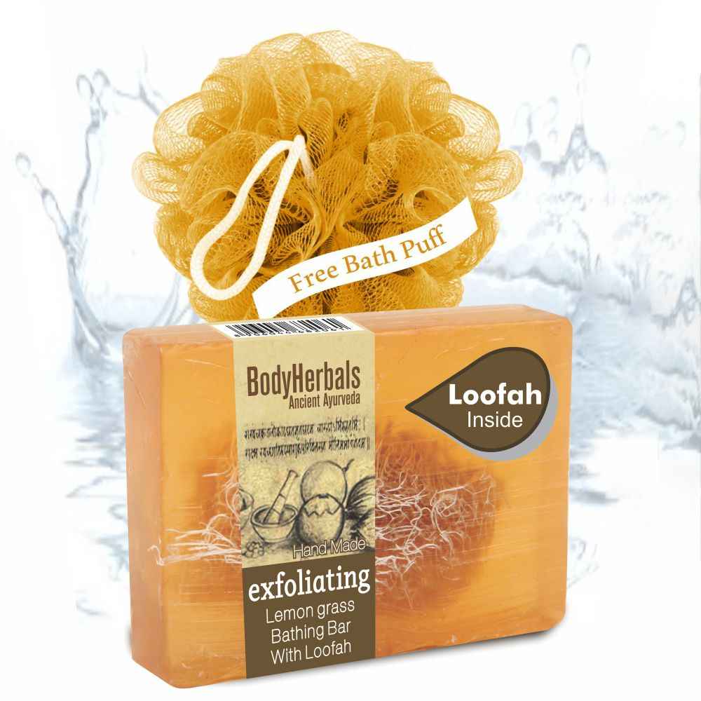 Buy BodyHerbals Ancient Ayurveda Exfoliating Lemon Grass Bathing Bar (100 g) + FREE BodyHerbals Ancient Ayurveda Bath Puff - Purplle