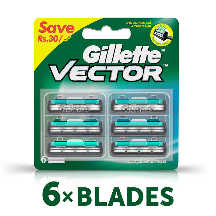 Buy Gillette Vector plus Manual Shaving Razor Blades (Cartridge) 6s pack - Purplle