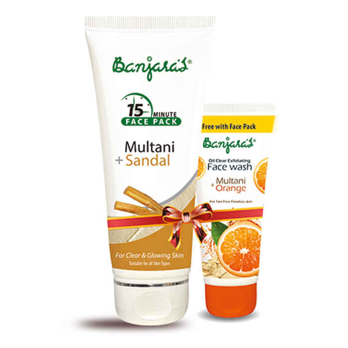 Buy Banjara's 15 Minute Face Pack Powder Multani With sandal (100 g) + Free Banjara's Oil Clear Exfoliating Face Wash (50 ml) - Purplle