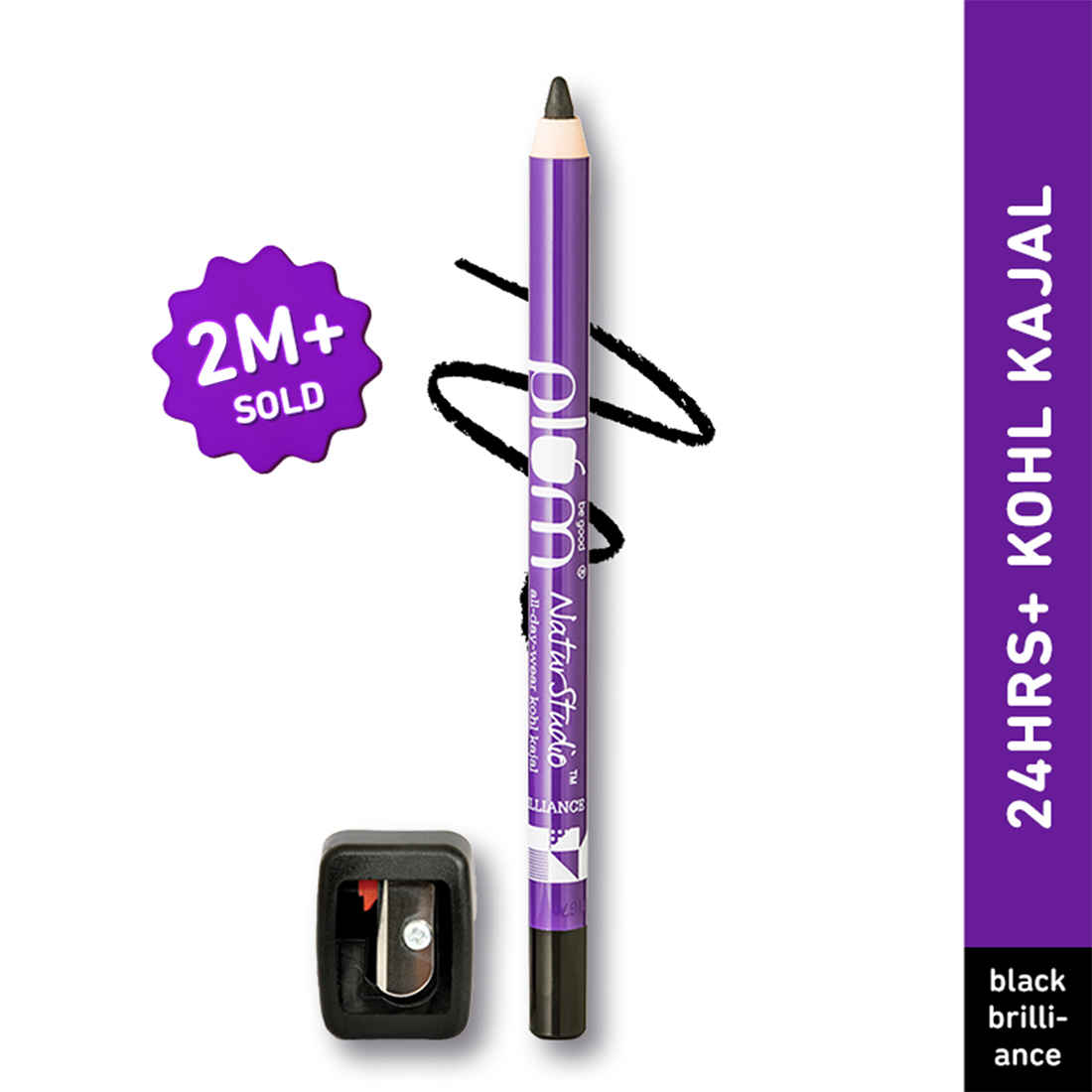Buy Plum NaturStudio All-Day-Wear Kohl Kajal - Black Brilliance (1.2 gm) with free sharpener - Purplle