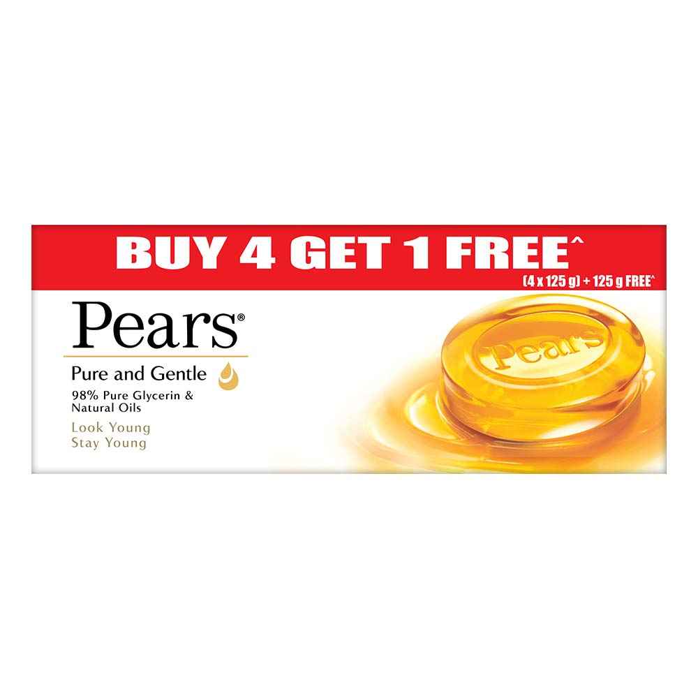 Buy Pears Pure & Gentle Bathing Bar (4 x 125 g) &1 Free - Purplle