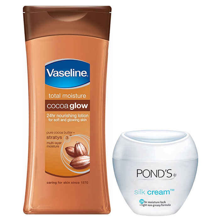 Buy Vaseline Intensive Care Cocoa Glow Body Lotion (300 ml) + Free Pond'S Silk Cold Cream (30 ml) - Purplle